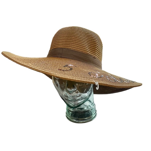 Sun ‘n’ Sand HEADWEAR ‘5 O’clock Somewhere’ Brown Wide Brim Hat NWOT - Picture 1 of 6